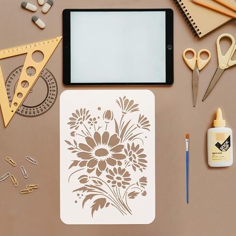 FINGERINSPIRE Daisy Flower Bouquet Painting Stencil with Paint Brush 8.3x11.7inch Hollowed Daisy Flowers Drawing Template Reusable Flower Bouquet Stencil Plant Theme for Painting on Wood Fabric in Saudi Arabia