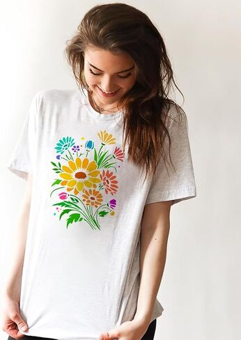 FINGERINSPIRE Daisy Flower Bouquet Painting Stencil with Paint Brush 8.3x11.7inch Hollowed Daisy Flowers Drawing Template Reusable Flower Bouquet Stencil Plant Theme for Painting on Wood Fabric in Saudi Arabia