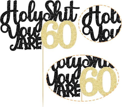 1Pc Holy Shit You are 60 Cake Topper Glitter Funny 60th Birthday Cake Pick for Happy 60th Cheers to 60 Years Old Birthday Party Cake Decorations Supplies in Saudi Arabia