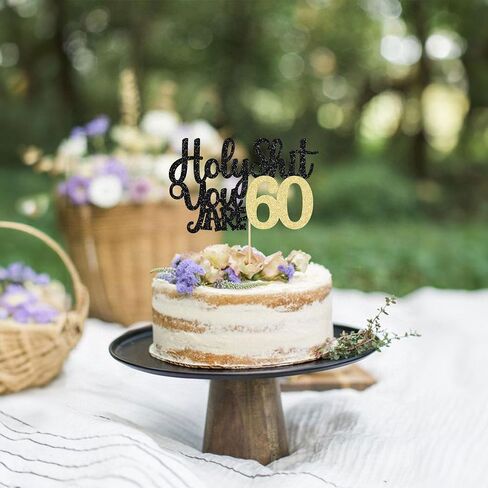 1Pc Holy Shit You are 60 Cake Topper Glitter Funny 60th Birthday Cake Pick for Happy 60th Cheers to 60 Years Old Birthday Party Cake Decorations Supplies in Saudi Arabia