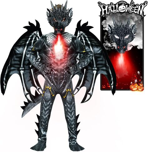 زي Digi Dragon for Kids ، Halloween Assume Scary Goblin Dragon Plemsuit Commit Body With Wings Tail Tail for Boy 4-12 in Kuwait