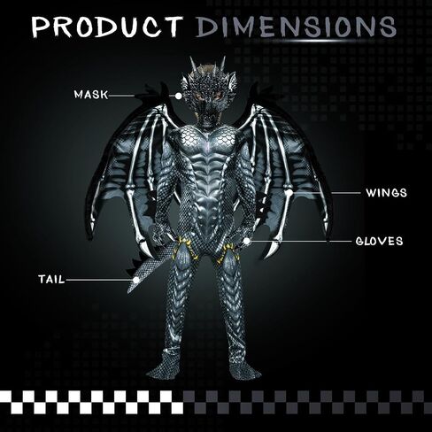 زي Digi Dragon for Kids ، Halloween Assume Scary Goblin Dragon Plemsuit Commit Body With Wings Tail Tail for Boy 4-12 in Kuwait