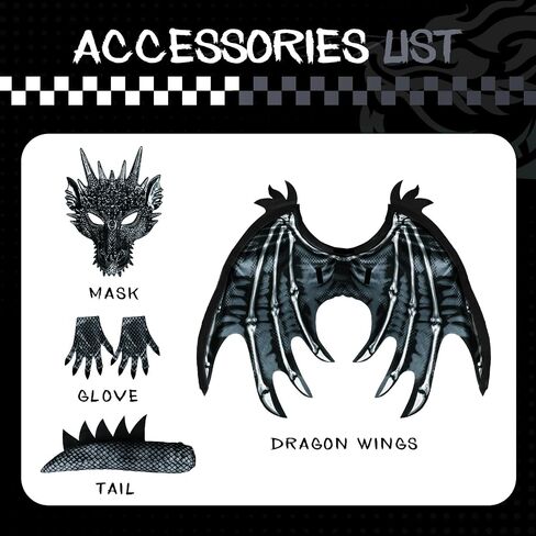 زي Digi Dragon for Kids ، Halloween Assume Scary Goblin Dragon Plemsuit Commit Body With Wings Tail Tail for Boy 4-12 in Kuwait