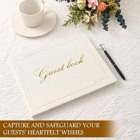 8x10 Leather Guest Book and Standup Sign Set, Gold Foiled Cover Registry Book for Wedding Reception, Retirement Party, Vacation Homes and Events, 120 Pages (White) in Saudi Arabia