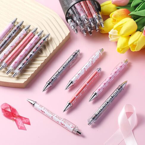 yeaqee 48 PCS الوعي بسرطان الثدي أقلامًا كبيرة من الحبر الزخرفية ذات اللون الوردي الأقل in Saudi Arabia