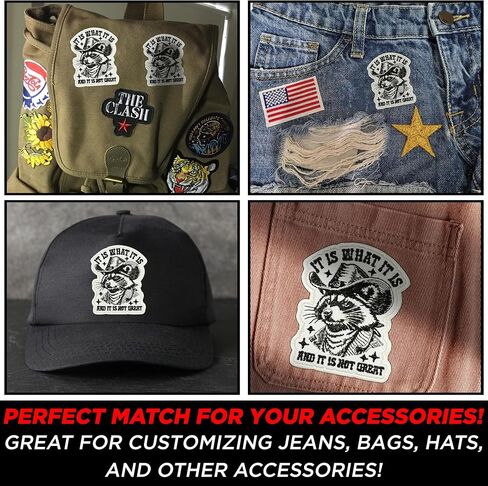 It is What It is and Its No Great Patch Funny Cowboy Raccoon Embroidered Patches for Backpack, Hat, Jackets, Iron On Sew On, Uniform DIY Embroidery PVC Patches Gift Accessories for Him Her 3 Inch in Kuwait