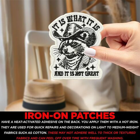 It is What It is and Its No Great Patch Funny Cowboy Raccoon Embroidered Patches for Backpack, Hat, Jackets, Iron On Sew On, Uniform DIY Embroidery PVC Patches Gift Accessories for Him Her 3 Inch in Kuwait