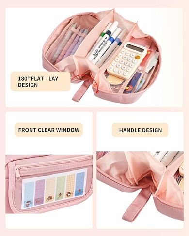 Large Pencil Case, Wide Opening Pencil Pouch with Zipper, Multi-layer Aesthetic Pen Bag for Teens Girls Women, Portable Pen Holder for Office College School (Purple) in Kuwait