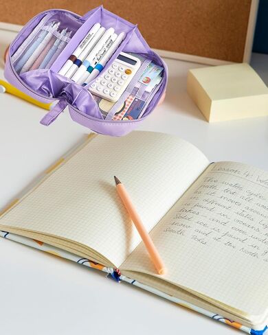 Large Pencil Case, Wide Opening Pencil Pouch with Zipper, Multi-layer Aesthetic Pen Bag for Teens Girls Women, Portable Pen Holder for Office College School (Purple) in Kuwait