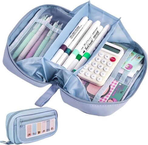Large Pencil Case, Wide Opening Pencil Pouch with Zipper, Multi-layer Aesthetic Pen Bag for Teens Girls Women, Portable Pen Holder for Office College School (Purple) in Kuwait