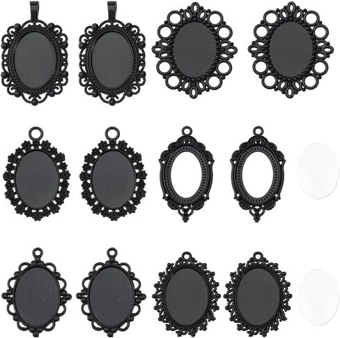 Sunnyclue 1 Box 24PCS 12 Sets 18x25mm Flant Prendant Tray Cabochon and Bezel Mets Bulk Dome Frame Cameo Metal Metal Mutrays for Jewelry Making Diy Crafts Bouquet Graduate Women in Saudi Arabia