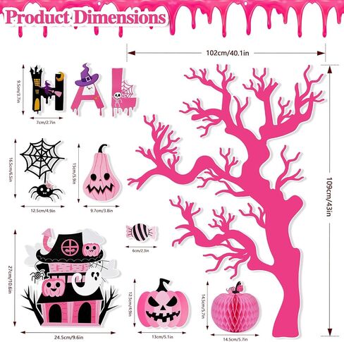 Konsait Halloween Bulletin Board Decorations - 47pcs Pink Tree Monster Pumpkin Ghost Halloween Cutouts for Home Office Classroom in Saudi Arabia