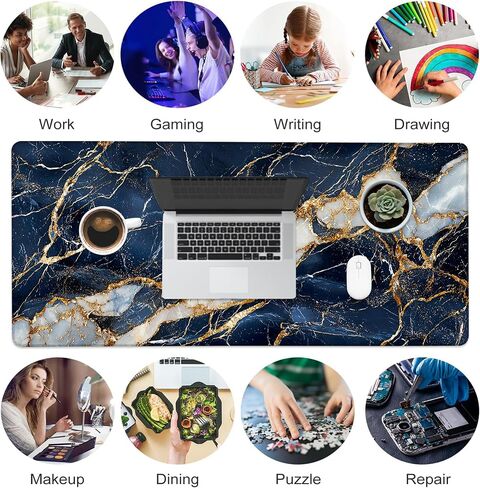 Desk Mat, Cute Lofi Anime Black Cat Green Plants Large Gaming Mouse Pad with Non-Slip Base Stitched Edges,Desk pad for Keyboard and Mouse Home Office 35.4"x15.7" in Saudi Arabia