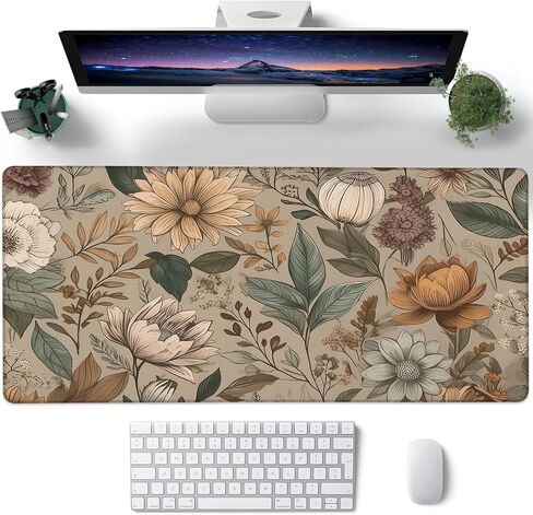 Desk Mat, Cute Lofi Anime Black Cat Green Plants Large Gaming Mouse Pad with Non-Slip Base Stitched Edges,Desk pad for Keyboard and Mouse Home Office 35.4"x15.7" in Saudi Arabia