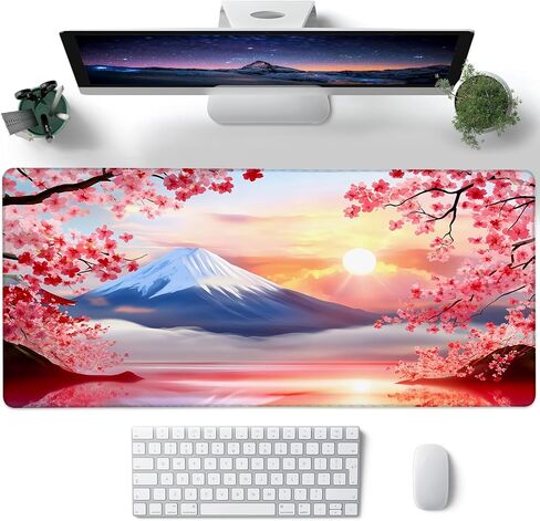Desk Mat, Cute Lofi Anime Black Cat Green Plants Large Gaming Mouse Pad with Non-Slip Base Stitched Edges,Desk pad for Keyboard and Mouse Home Office 35.4"x15.7" in Saudi Arabia