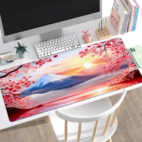 Desk Mat, Cute Lofi Anime Black Cat Green Plants Large Gaming Mouse Pad with Non-Slip Base Stitched Edges,Desk pad for Keyboard and Mouse Home Office 35.4"x15.7" in Saudi Arabia