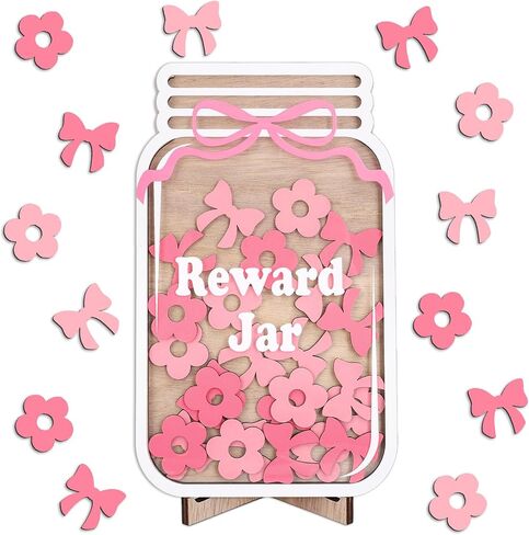 Wooden Reward Jar for Kids Daisy Flower Cutouts Positive Incentive Behavior Chart with Base Management Tools Decoration Reward System for Student Teacher School Classroom Supplies, 38Pcs in Saudi Arabia