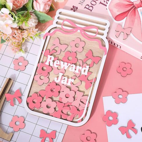 Wooden Reward Jar for Kids Daisy Flower Cutouts Positive Incentive Behavior Chart with Base Management Tools Decoration Reward System for Student Teacher School Classroom Supplies, 38Pcs in Saudi Arabia