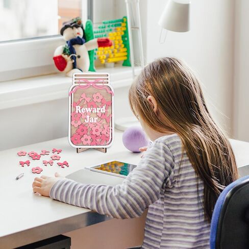 Wooden Reward Jar for Kids Daisy Flower Cutouts Positive Incentive Behavior Chart with Base Management Tools Decoration Reward System for Student Teacher School Classroom Supplies, 38Pcs in Saudi Arabia