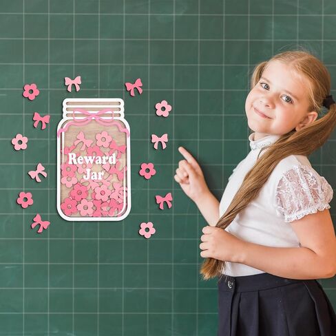 Wooden Reward Jar for Kids Daisy Flower Cutouts Positive Incentive Behavior Chart with Base Management Tools Decoration Reward System for Student Teacher School Classroom Supplies, 38Pcs in Saudi Arabia