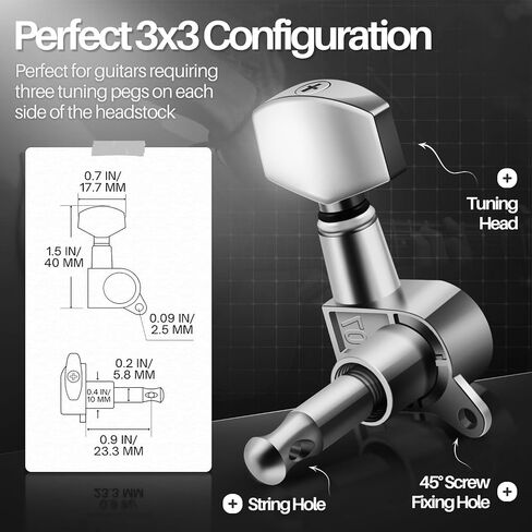 Flexzion جيتار موالف أوتاد قفل موالف 3x3، 6 قطع الكروم أوتاد جيتار صوتي مفتاح آلة موالف جيتار كهربائي وصوتي قطع غيار الآلات الموسيقية وملحقاتها in Saudi Arabia