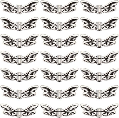 SUNNYCLUE 1 Box 120Pcs Dragonfly Wing Beads Bulk Silver Wing Bead Charm Alloy Metal Tibetan Vintage Fairy Spacers for Jewelry Making DIY Christmas Necklace Earrings Beginners Women in Saudi Arabia