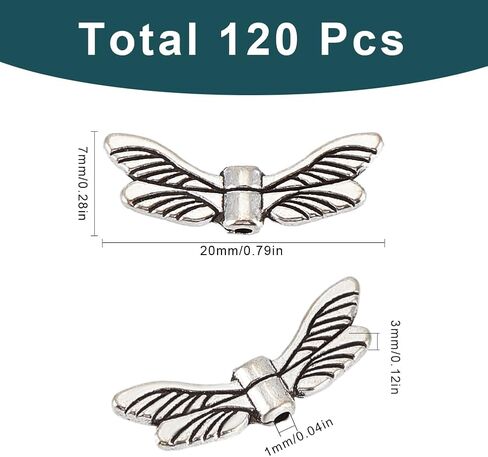 SUNNYCLUE 1 Box 120Pcs Dragonfly Wing Beads Bulk Silver Wing Bead Charm Alloy Metal Tibetan Vintage Fairy Spacers for Jewelry Making DIY Christmas Necklace Earrings Beginners Women in Saudi Arabia