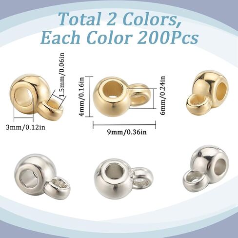 Sunnyclue 1 Box 400pcs Bail Beads Charms Bails Beads Silver Gold Plastic Tube Bail with Loop Rondelle Spacer Bead Moled Monnector Links for Jewelry Making Beads Associor in Saudi Arabia