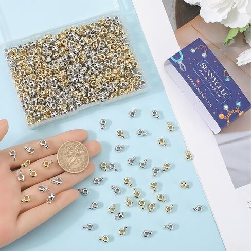 Sunnyclue 1 Box 400pcs Bail Beads Charms Bails Beads Silver Gold Plastic Tube Bail with Loop Rondelle Spacer Bead Moled Monnector Links for Jewelry Making Beads Associor in Saudi Arabia