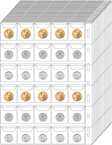 900 Pockets Coin Binder Collection Supplies Pages, 30 Sheets Standard 9 Hole Coin Collector Sleeves, Coins Collecting Pocket Page for Coins Stamp Badge Collection in Kuwait