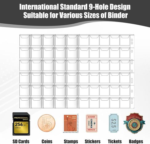 900 Pockets Coin Binder Collection Supplies Pages, 30 Sheets Standard 9 Hole Coin Collector Sleeves, Coins Collecting Pocket Page for Coins Stamp Badge Collection in Kuwait