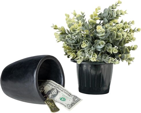 MyGift Fake Plant Pot Fotion Safe و Motictencial Eucalyptus Boxwood Potted في زارع خرسانية أسود مع مقصورة تخزين خفية ، ديكور المنزل المخبأ السري in Kuwait