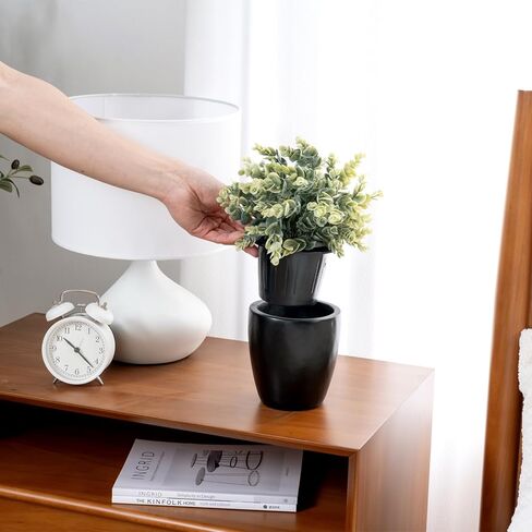 MyGift Fake Plant Pot Fotion Safe و Motictencial Eucalyptus Boxwood Potted في زارع خرسانية أسود مع مقصورة تخزين خفية ، ديكور المنزل المخبأ السري in Kuwait