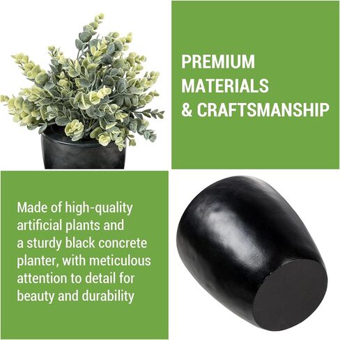 MyGift Fake Plant Pot Fotion Safe و Motictencial Eucalyptus Boxwood Potted في زارع خرسانية أسود مع مقصورة تخزين خفية ، ديكور المنزل المخبأ السري in Kuwait