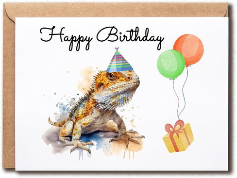 Bearded Dragon Birthday Card - Bearded Dragon With Bday Hat Card - Fun Birthday Bearded Dragon Card - Pretty Animal Card in Saudi Arabia