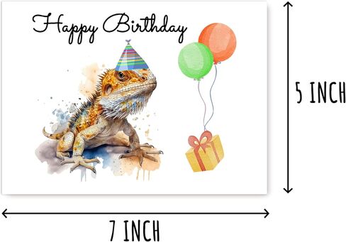 Bearded Dragon Birthday Card - Bearded Dragon With Bday Hat Card - Fun Birthday Bearded Dragon Card - Pretty Animal Card in Saudi Arabia