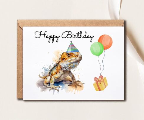 Bearded Dragon Birthday Card - Bearded Dragon With Bday Hat Card - Fun Birthday Bearded Dragon Card - Pretty Animal Card in Saudi Arabia