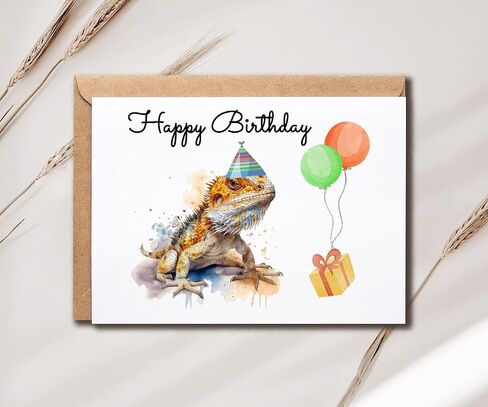 Bearded Dragon Birthday Card - Bearded Dragon With Bday Hat Card - Fun Birthday Bearded Dragon Card - Pretty Animal Card in Saudi Arabia