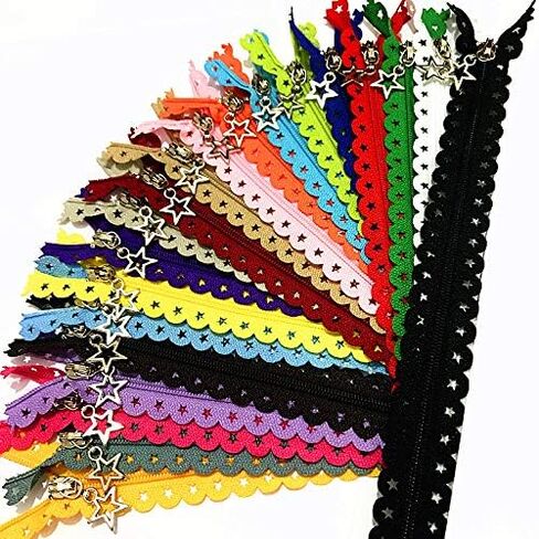20pcs متعددة أحجام النجمة شكل النايلون السوستة الدانتيل مغلق السوستة نهاية لأكياس سرير حرف الخياطة DIY (مزيج ، 12 بوصة) in Kuwait