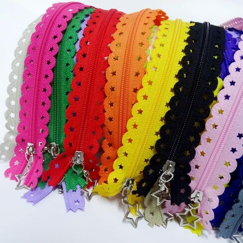 20pcs متعددة أحجام النجمة شكل النايلون السوستة الدانتيل مغلق السوستة نهاية لأكياس سرير حرف الخياطة DIY (مزيج ، 12 بوصة) in Kuwait