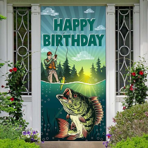 Fisherman Gone Fishing Happy Birthday Banner Backdrop Lake Pole Fishing Fish Fisherman Theme Decor for Men Birthday Party Retirement Party Favors Decorations Supplies 35.4x72.8in-BECKTEN in Saudi Arabia