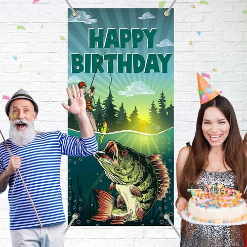 Fisherman Gone Fishing Happy Birthday Banner Backdrop Lake Pole Fishing Fish Fisherman Theme Decor for Men Birthday Party Retirement Party Favors Decorations Supplies 35.4x72.8in-BECKTEN in Saudi Arabia