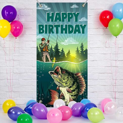 Fisherman Gone Fishing Happy Birthday Banner Backdrop Lake Pole Fishing Fish Fisherman Theme Decor for Men Birthday Party Retirement Party Favors Decorations Supplies 35.4x72.8in-BECKTEN in Saudi Arabia