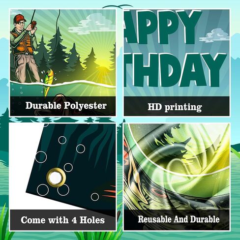 Fisherman Gone Fishing Happy Birthday Banner Backdrop Lake Pole Fishing Fish Fisherman Theme Decor for Men Birthday Party Retirement Party Favors Decorations Supplies 35.4x72.8in-BECKTEN in Saudi Arabia