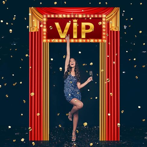 Preboun VIP Party Decorations Sign Red Carpet Party Decorations VIP Stage Entrance Sign Movie Night Door Curtain Banner for Movie Night Theater Now Showing 1920s Supplies in Saudi Arabia