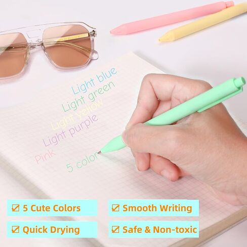 10 Pack Retractable Gel Ink Pens 0.5mm – 5 Color Ink Smooth Writing Pen, Cute Pastel Pens for School, Office, Journaling & Gift Supplies in Saudi Arabia