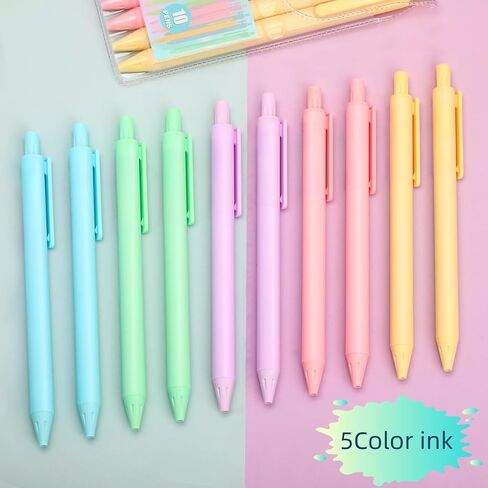 10 Pack Retractable Gel Ink Pens 0.5mm – 5 Color Ink Smooth Writing Pen, Cute Pastel Pens for School, Office, Journaling & Gift Supplies in Saudi Arabia