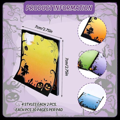 Whaline 8 Pack Halloween Sticky Notes 4 Design Cartoon Note Pads Fright Night Pumpkin Witch Self-Adhesive Memo Pads Removable Notepads for Halloween Holiday School Bulletin Board Office Home Supplies in Saudi Arabia