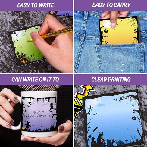 Whaline 8 Pack Halloween Sticky Notes 4 Design Cartoon Note Pads Fright Night Pumpkin Witch Self-Adhesive Memo Pads Removable Notepads for Halloween Holiday School Bulletin Board Office Home Supplies in Saudi Arabia