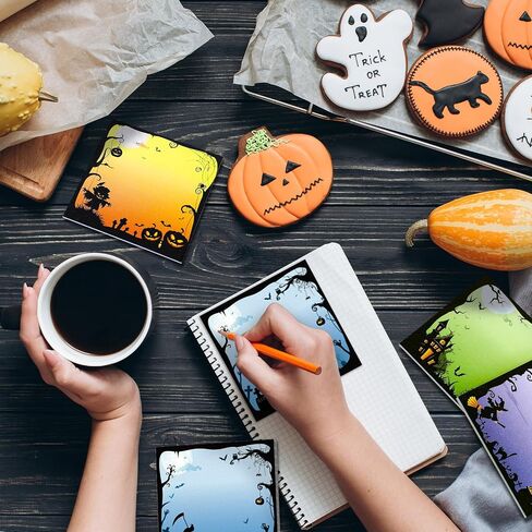 Whaline 8 Pack Halloween Sticky Notes 4 Design Cartoon Note Pads Fright Night Pumpkin Witch Self-Adhesive Memo Pads Removable Notepads for Halloween Holiday School Bulletin Board Office Home Supplies in Saudi Arabia